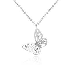 MENDOZZA Pure Schmetterling Kette Damen Hals-Kette Edelstahl Schmuck Butterfly Anhänger 46 cm Silber von MENDOZZA