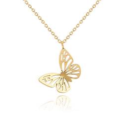 MENDOZZA Schmetterling Kette Damen Hals-Kette Edelstahl Schmuck Butterfly Anhänger Gold 46 cm von MENDOZZA