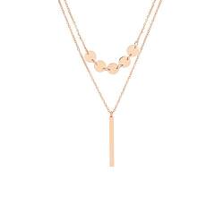 MENDOZZA Stab Anhänger Hals-Kette Double Layer Edelstahl Damen-Schmuck Silber Gold Roségold 5 Coin Bar 46 cm (Rosegold, 46) von MENDOZZA