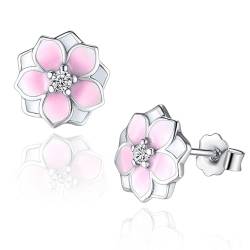 MENNICA BYDGOSKA Ohrringe Silber 925 Rosa Blumen mit Diamant Zirkonia für Mädchen Damen Nickelfrei Verschluss Verschluss Geschenk Rhodiniert von MENNICA BYDGOSKA