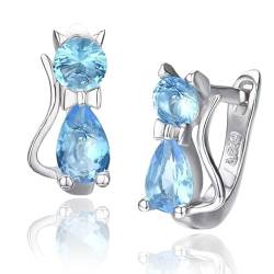MENNICA BYDGOSKA Ohrringe Silber 925 rhodiniert, Kätzchen mit großen Cubic Blau Zirkonia für Mädchen, Englischer Verschluss Nickelfrei in einer Schatulle von MENNICA BYDGOSKA