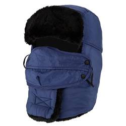 MEOKEY Fliegermütze Wintermütze Unisex,Trappermütze mit Gesichtsmaske & Ohrenklappen, Fliegermütze aus Kunstfell für Eislaufen, Skifahren und andere Outdoor-Aktivitäten - Blau von MEOKEY