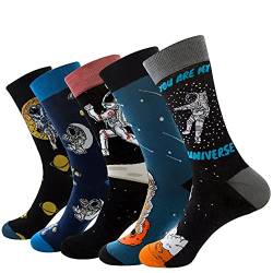 MEOKEY Herren Universum Astronauten Muster Lustige Socken, 5 Paar Baumwoll-Arbeitssocken bunte Sneaker Socken (EU 39-46) von MEOKEY