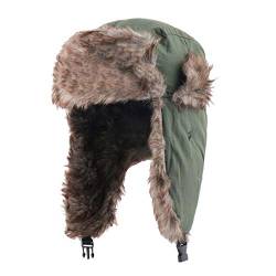 MEOKEY Unisex Winter Warme Fliegermütze mit Kunstpelz Ohrenklappen, wasserdichte Trappermütze Bomber Hut Unisex Fliegermütze für Snowboarden Skaten Radfahren - Grün von MEOKEY