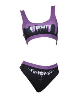 MEOWCOS.COM MEOWCOS Damen Bikini Sets Gothic Zweiteiliger Badeanzug Schwarz und Lila Top Shorts, Schwarz und Violett, Medium von MEOWCOS.COM