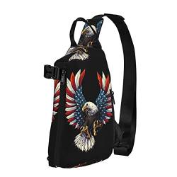 MEPED Crossbody Sling Backpack American Eagle Flag Sling Bag Reise Wandern Brusttasche Tagesrucksack, Schwarz, von MEPED