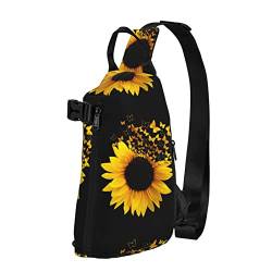 MEPED Crossbody Sling Rucksack Sonnenblume Blumen Schmetterlinge Kunst Sling Bag Reise Wandern Brusttasche Tagesrucksack, von MEPED