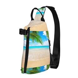 MEPED Crossbody Sling Rucksack Tropischer Strand Pflanze Thema Sling Bag Reise Wandern Brusttasche Tagesrucksack, Schwarz von MEPED