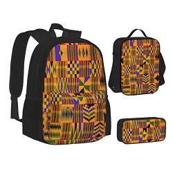 MEPED Schule Büchertaschen Set Kuh Schüler Rucksack mit Lunchbox und Federmäppchen Schulrucksack Jungen Mädchen, Afrikanische Ethno-Textur, Einheitsgröße, Reiserucksäcke von MEPED