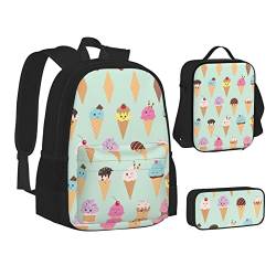 MEPED Schule Büchertaschen Set Leopard Print Student Rucksack mit Lunchbox und Federmäppchen Schulrucksack Jungen Mädchen, Eiskegel, Einheitsgröße, Reiserucksäcke von MEPED