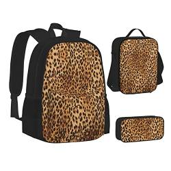 MEPED Schule Büchertaschen Set Leopard Print Student Rucksack mit Lunchbox und Federmäppchen Schulrucksack Jungen Mädchen, leopardenmuster, Einheitsgröße, Reiserucksäcke von MEPED