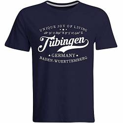 Tübingen T-Shirt mit Breitengrad Längengrad Koordinaten GPS Stadt Souvenir Geschenk (Herren, Schwarz, Weiß, Navy), Farbe: Navy, Größe: XXL von MERCHIFY