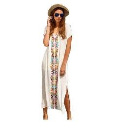 MERCIY Boho Damen Strandponcho Sommer Kleid Überwurf Kaftan Strandkleid Bikini Tunika Cover Up (Weiß) von MERCIY