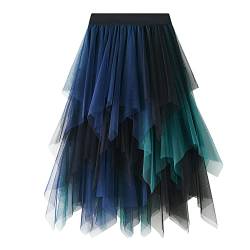 MERCIYD Damen Tüllrock Asymmetrisch Damen Tüllröcke Midirock Unregelmäßig Blau Tüllrock von MERCIYD