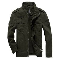 MERCIYD Herren Übergangsjacke Militär Jacke Stehkragen Fliegerjacke Baumwolle Bomber Jacke Multi Taschen Armeejacke Feldjacke (3XL, Armeegrün) von MERCIYD