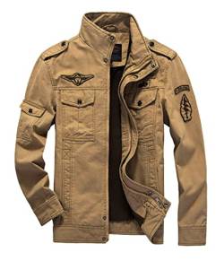 MERCIYD Herren Übergangsjacke Militär Jacke Stehkragen Fliegerjacke Baumwolle Bomber Jacke Multi Taschen Armeejacke Feldjacke (3XL, Khaki) von MERCIYD