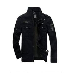 MERCIYD Herren Übergangsjacke Militär Jacke Stehkragen Fliegerjacke Baumwolle Bomber Jacke Multi Taschen Armeejacke Feldjacke (L, Schwarz) von MERCIYD