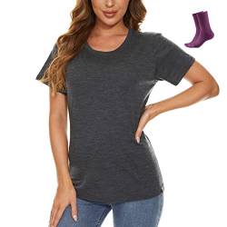 MERINNOVATION Merinowolle T-Shirt Damen Wandern und Outdoor Atmungsaktiv und Geruchsneutral Merino Unterwäsche Base Layer + Merinowolle Socks von MERINNOVATION