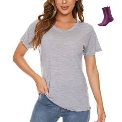 MERINNOVATION Merinowolle T-Shirt Damen Wandern und Outdoor Atmungsaktiv und Geruchsneutral Merino Unterwäsche Base Layer + Merinowolle Socks von MERINNOVATION