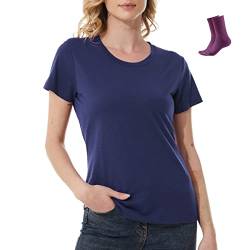 MERINNOVATION Merinowolle T-Shirt Damen Wandern und Outdoor Atmungsaktiv und Geruchsneutral Merino Unterwäsche Base Layer + Merinowolle Socks von MERINNOVATION