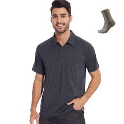 MERINNOVATION Poloshirt für Herren, 100 % Merinowolle, ultraleicht, atmungsaktiv, geruchshemmend (Socken aus Merinowolle im Lieferumfang enthalten), Dunkelgrau, L von MERINNOVATION