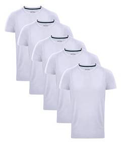 MERISH 5er Pack Tshirt Herren Set Baumwolle T-Shirts Slim Fit Rundhals Schwarz Weiß Bunt S-5XL 444 (L, 444c 5er Set Weiß, l) von MERISH