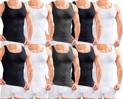 MERISH Herren Unterhemd 5er Pack / 10er Pack Tank Top Feinripp Baumwolle Weiß T-Shirt 400 (3XL, 400a-10 MIX1 10er Set) von MERISH