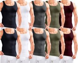 MERISH Herren Unterhemd 5er Pack / 10er Pack Tank Top Feinripp Baumwolle Weiß T-Shirt 400 (S, 400b-10 MIX2 10er Set) von MERISH