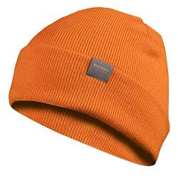 MERIWOOL Beanie für Damen und Herren – Merinowolle Mischgewebe Rippstrick Wintermütze, Orange, Einheitsgröße von MERIWOOL