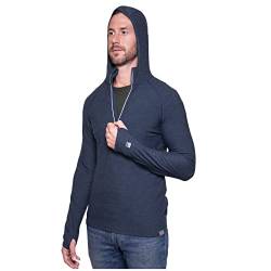 MERIWOOL Herren Baselayer Hoodie Leichte Merinowolle Langarm Thermo, Denim Blau, L von MERIWOOL