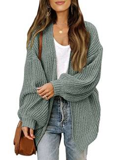 MEROKEETY Damen Offene Vorderseite Langarm Cardigan Oversized Chunky Outwear mit Tasche, graugrün, Mittel von MEROKEETY