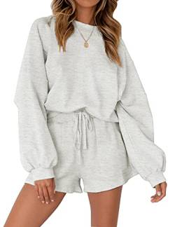 MEROKEETY Damen Oversized Batwing Sleeve Lounge Sets Casual Top und Shorts 2 Piece Outfits Sweatsuit, Lightgrey, S von MEROKEETY