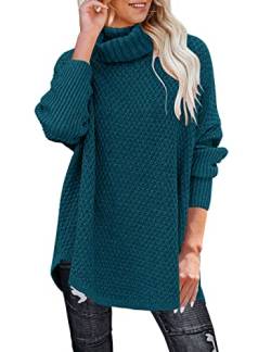 MEROKEETY Damen Rollkragen Langarm Tunika Pullover Oversized Grobstrick Pullover Pullover Tops, blaugrün, Klein von MEROKEETY