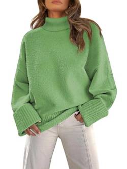 MEROKEETY Damen Rollkragenpullover Fuzzy Knit Pullover Sweater Langarm Oversized Casual Jumper Tops, Grün , Groß von MEROKEETY