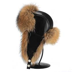 MERRYLAND Mütze ECHTFELL Leder Fliegermütze Pilotenmütze Hat Real Fur Leather Trappermütze Handmade Echt Fell Waschbär Raccoon Pelz von MERRYLAND