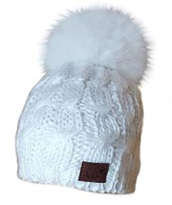 MERRYLAND Mütze Echtfellbommel Pudelmütze ECHTFELL Bommelmütze Hat Real Fur Handmade Fellbommel Echt Fell Strickmütze Bommel Pelzbommel Waschbär Raccoon Pelz von MERRYLAND