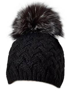 MERRYLAND Mütze Echtfellbommel Pudelmütze ECHTFELL Bommelmütze Hat Real Fur Handmade Fellbommel Echt Fell Strickmütze Bommel Pelzbommel Waschbär Raccoon Pelz von MERRYLAND