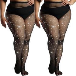 MERYLURE Netzstrümpfe, glitzernde Strumpfhosen für Damen, Glitzer, Party-Strumpfhose, Konzert-Outfit, Leggings, Pirat, Schwarz, 2 Paar, 3XL-4XL Große Größen von MERYLURE