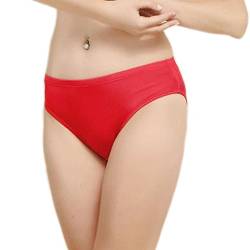 MESHIKAIER Elegant Damen Seide Taillenslips Damen Nahtlos Weich Unterhose Slip Panties Hipsters (Rot, L) von MESHIKAIER