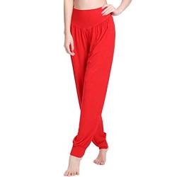 MESHIKAIER Super weiche Damen Haremshose Pluderhose Pumphose Yoga Hose Sport Hose f¨¹r 4 Jahreszeiten (M, Rot) von MESHIKAIER