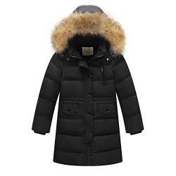 MEYOCEYO Daunenjacke Kinder Winterjacke Jungen Wintermantel Mädchen Daunenmantel mit Kaputze Warm Outdoorjacke Schwarz 130 von MEYOCEYO