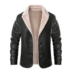 MEYOCEYO Lederjacke Herren Winter Kunstleder Bikerjacke Gefüttert Winterjacke Warm mit Innentasche Schwarz XL von MEYOCEYO