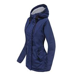 MEYOCEYO Winterjacke Damen Warm Gefüttert Lang Parka Jacket Wasserdicht Übergangsjacke Winterparka Outdoor Wintermantel mit Kapuze Marineblau 2XL von MEYOCEYO