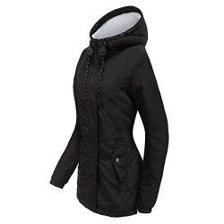 MEYOCEYO Winterjacke Damen Warm Gefüttert Parka Jacket Wasserdicht Übergangsjacke Winterparka Lang Outdoor Wintermantel mit Kapuze Schwarz 4XL von MEYOCEYO