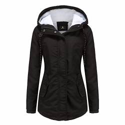 MEYOCEYO Winterjacke Damen Warm Gefüttert Winddicht Jacke mit Kapuze Wintermantel Lang Winterparka Freizeit Parka Schwarz 5XL von MEYOCEYO