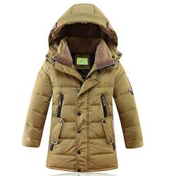 MEYOCEYO Winterjacke Kinder Daunenjacke Jungen Wintermantel Verdicken Daunenmantel Warm Lange Winterparka mit Kapuze Khaki 140 von MEYOCEYO