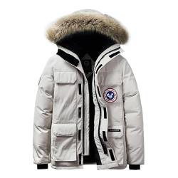 MEYOCEYO Winterparka Herren Parka Jacke Gefüttert Winterjacke Warme Jacke Outdoor Kapuzenjacke Winddicht Parka Weiß 4XL von MEYOCEYO