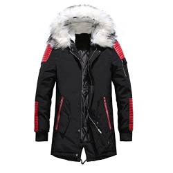 MEYOCEYO Winterparka Herren Warme Winterjacke Lang Outdoor Verdickt Baumwolle Hooded Wintermantel Mit Kunstpelz Fellkapuze Schwarz-Rote 3XL von MEYOCEYO