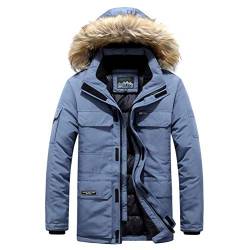 Winterparka Herren Winterjacke Gefüttert Parka Jacke Warme Wintermantel Outdoor Parka mit Kapuze Jacke Blau XL von MEYOCEYO