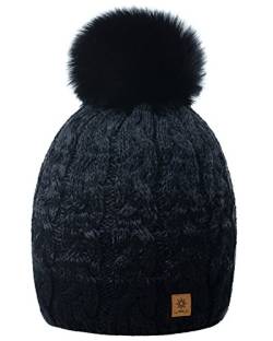 MFAZ Morefaz Ltd Damen Herren Winter Beanie Strickmütze Mütze Wurm Fleece Bommel Fashion SKI (Black Dark-Grey) von MFAZ Morefaz Ltd